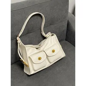 Women's Retro Vintage Gold-Plated Lock Closure PU Crossbody-Shoulder Bag, Multi-Pocket, Wide Strap, Large Haversack, Pink Pillow Bag for Casual Wear, Crossbody Bags For Women