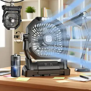 SYADOO Portable Camping Fan with 20000mAh Rechargeable Battery,with LED Light & Hook, Battery Powered Fans 4 Speeds, 270°Pivot for Camping, Tents, BBQ, Fishing