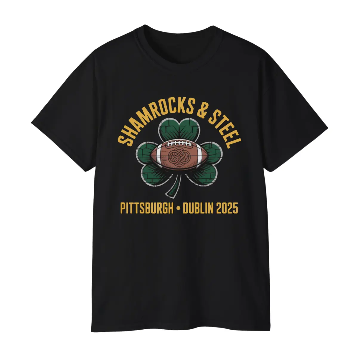 Shamrocks and Steel Pittsburgh x Dublin 2025 Football T-Shirt, Game Day Sports Graphic Tee, Casual Streetwear Short Sleeve Top for Men and Women