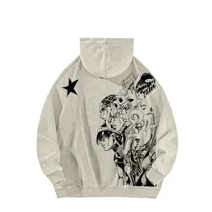 * JoJo's Bizarre Adventure:*Golden Wind" series, featuring a manga-style illustration of Jolyne Cujoh and her companions-Long Sleeve Cotton Unisex Vintage Hoodie
