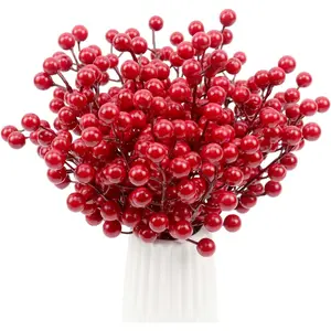 Artificial Berry Stems Branches, 40pcs/set Faux Holly Berries Picks Ornaments, for Flower Wreaths and Holiday Decorations