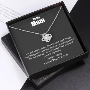 To My Mom Necklace Present, Best Love Knot Necklace to Mom for Mother's Day, Christmas Jewelry Gift for Women with A Heartfelt Message Card and A Beautiful Gift Box