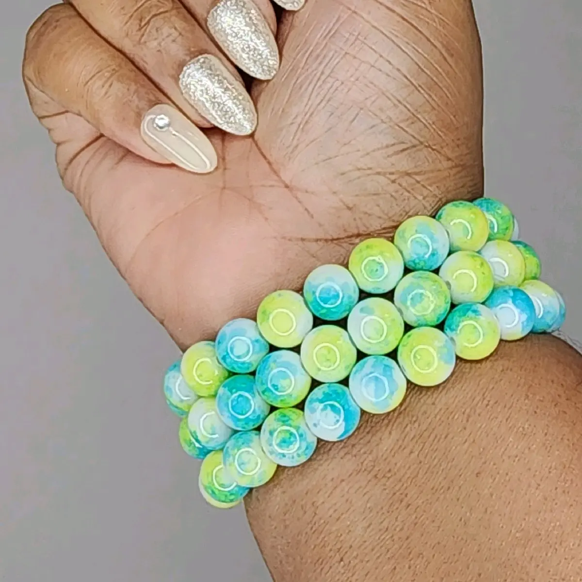 Lime Green and Teal Double Marble Beaded Bracelet