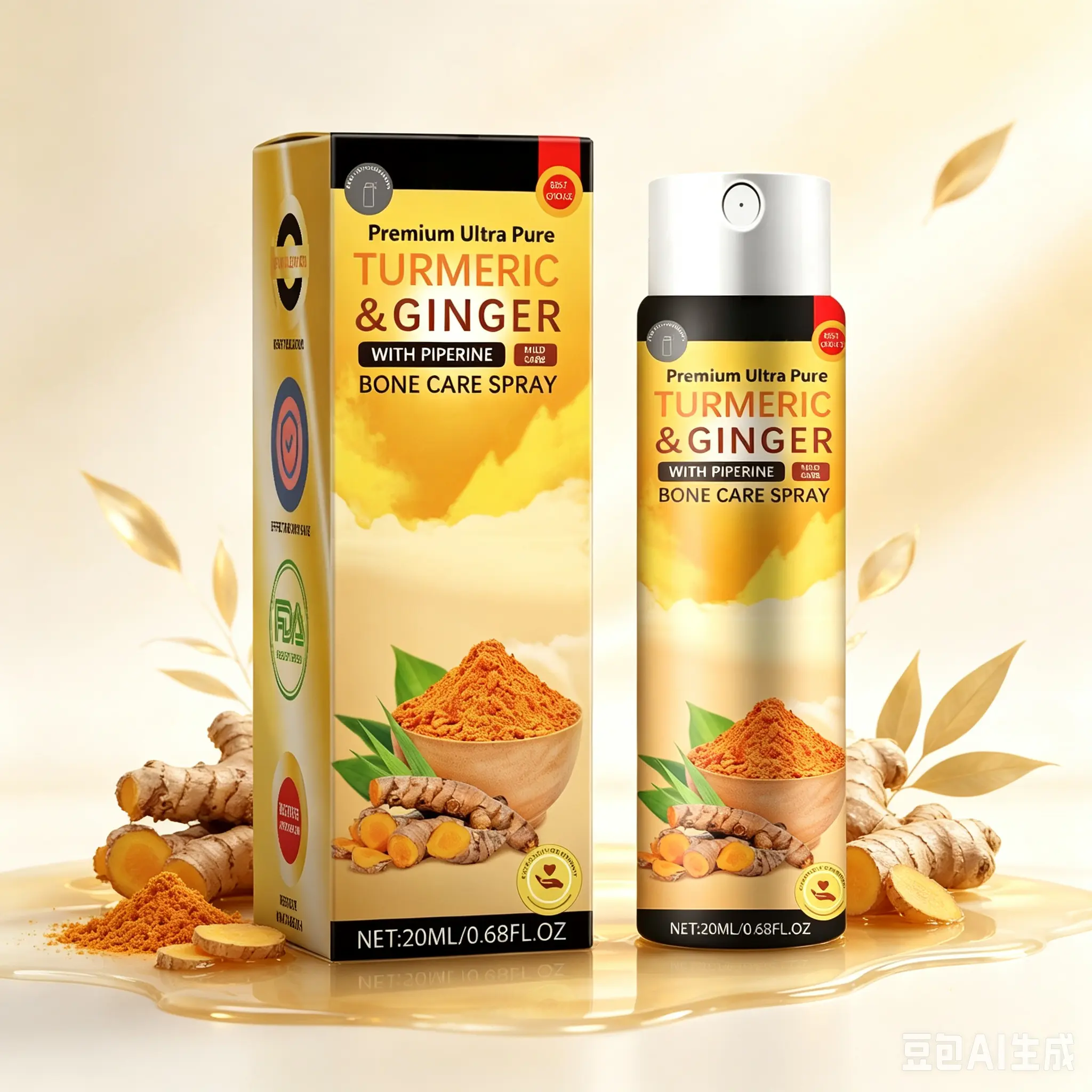 Turmeric Body Care Spray with Ginger, a Lightweight Topical Moisturizer for Daily Massage on Knees, Shoulders, and Elbows