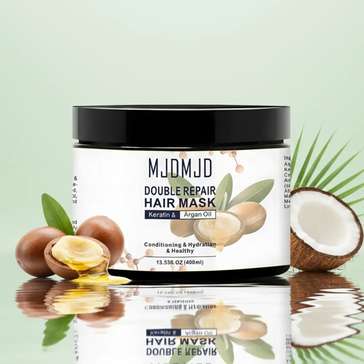 MJDMJD Hydrating Hair Mask for Dry, Frizzy & Damaged Hair – Deep Conditioning Keratin Treatment with Argan & Coconut Oils, Collagen & Biotin – Repairing, Anti-Frizz Hair Mask for Women & Men, 13.53fl oz / 400ml
