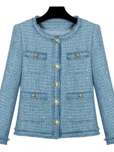Chic Tweed Fitted Blazer with Shimmering Yarn, Long Sleeve, Perfect for Work and Dates, Versatile Fashion Jacket for Stylish Women