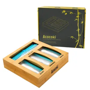 Bag Storage Organizer for Kitchen Drawer, Bamboo Organizer, Compatible with Gallon, Quart, Sandwich and Snack Variety Size Bag (1 Box 4 Slots), Eco-Friendly Kitchen Cabinet Organizer