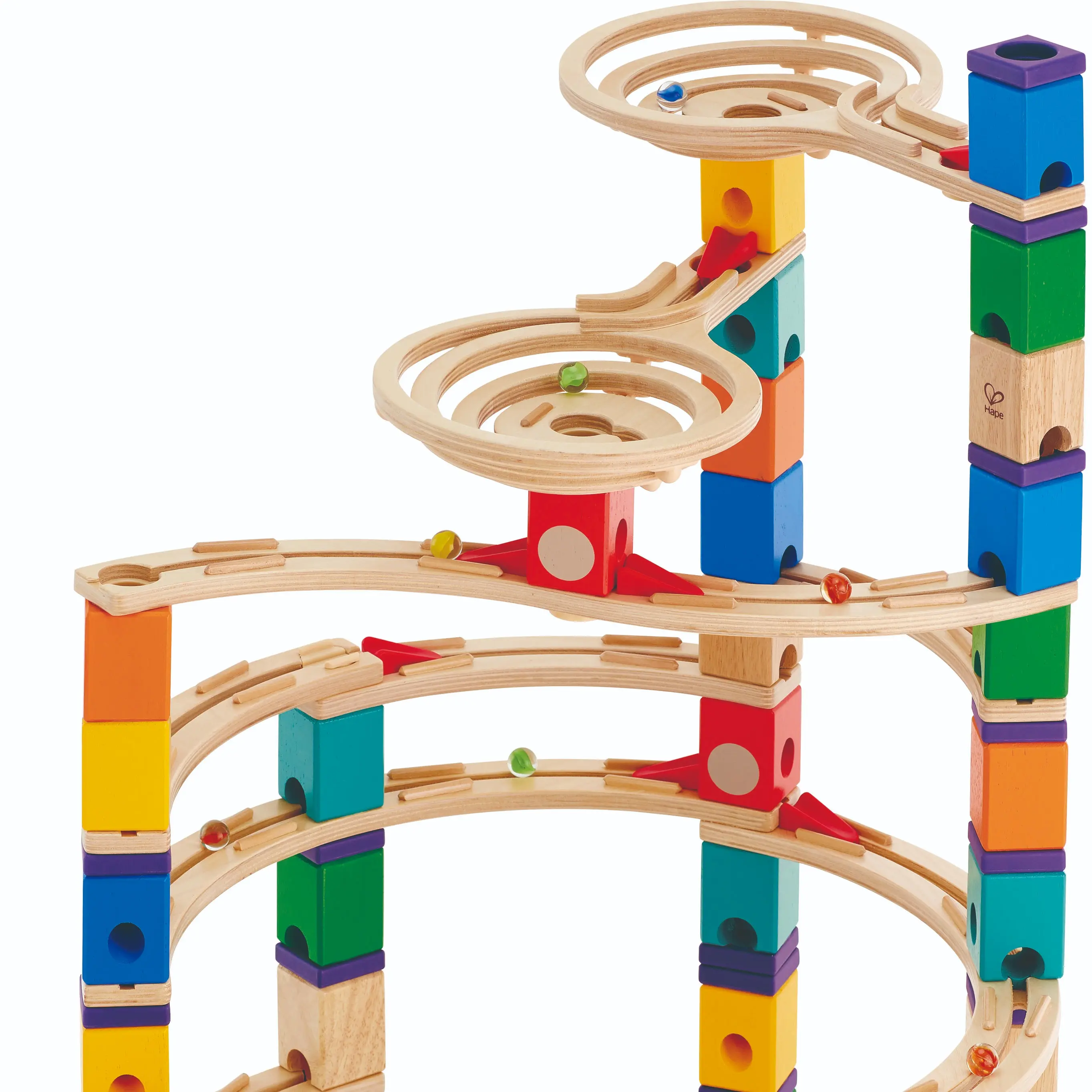 Hape Quadrilla Cyclone 198-Piece FSC-Accredited Birch Wood Marble Run Blocks Building Set - Engineering Construction System with Accelerators, Curved Rails, Spiral Funnels, for Learning Fun, Do It Yourself, Gift Ideas for Kids, Not for Under 3 Years