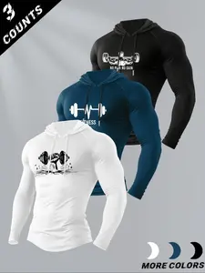 Men's Fitness Gym Sport Hoodies - Gym - Ready Activewear Gym T Shirts with Trendy Dumbbell & Heartbeat Graphics. Ideal for Workout, Bodybuilding & Strength Training. Breathable & Comfortable for Everyday Athletic Lifestyle.