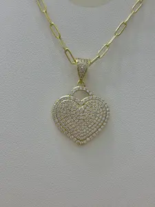 Chain Paper Clip with Heart Pendant 45 CM Gold Plated Necklace for Women