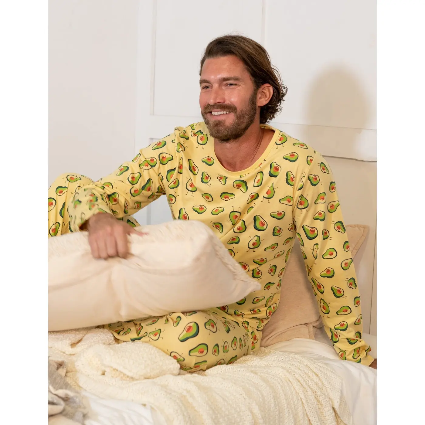 Mens 2pc Cotton Loose Fit Yellow Avocado Pajamas