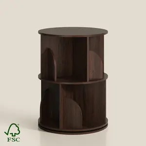 YOWOS Rotating Bookshelf 360 Degree Storage Rack 2 Tier - Space-Saving Corner Bookcase, Small Wooden Storage Organizer for Bedroom & Living Room, Perfect for Small Spaces