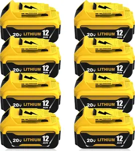 8 Pack 12000mAh High Capacity Replacement Battery for Dewalt 20V Lithium-ion DCB200 DCB201 DCB203  Series Tools Yellow