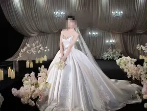 French Satin Bridal Gown — Strapless Princess Silhouette with Chapel Train | Premium Quality Main Wedding Dress   Womenswear, Bride & Ceremony Gown