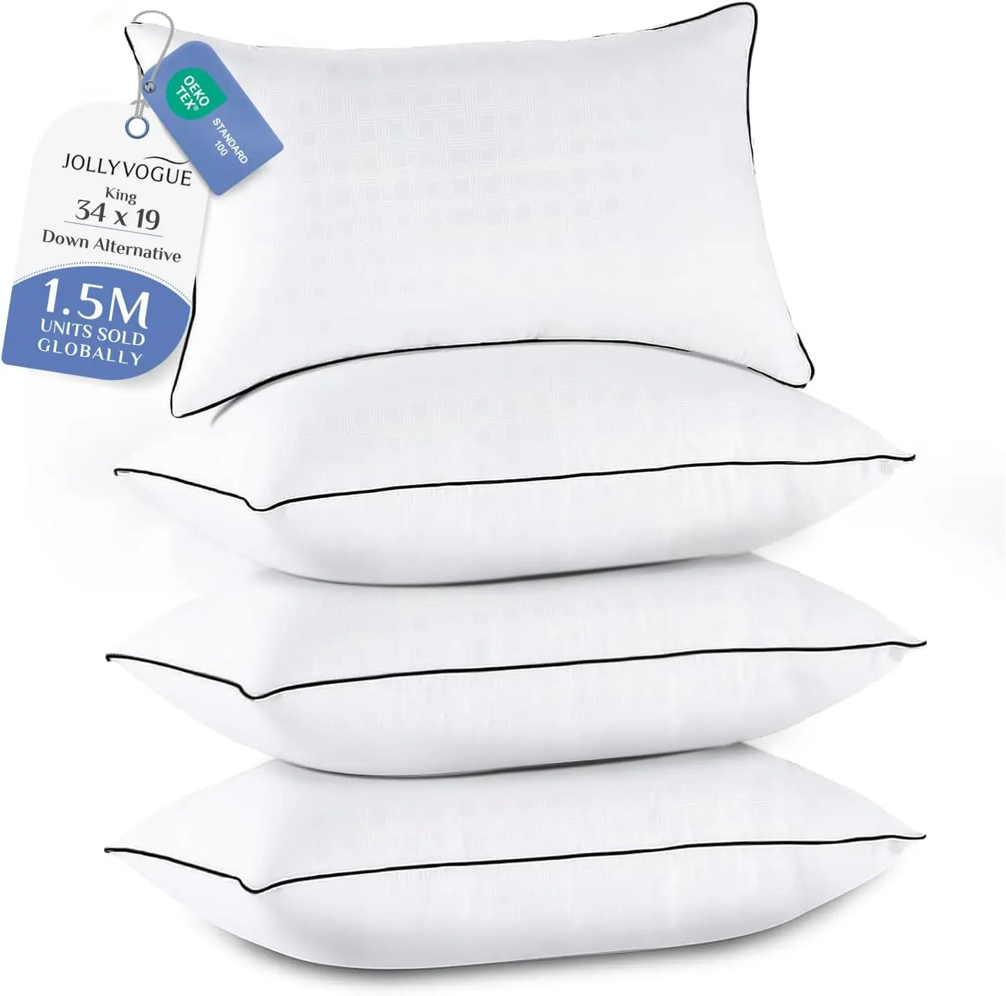 JOLLYVOGUE Pillows for Sleeping, Collection Bed Pillows for Sleeping, Hotel Quality Pillows for Side, Back and Stomach Sleepers, Soft and Supportive Oeko-Tex Certified Down Alternative Filling