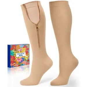 Zipper Compression Socks for Women Men - Compression Socks with Inner Lining Easy On, 20-30mmHg Graduated Support