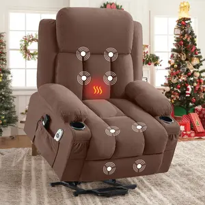 Power Lift Recliner Chair with Heat and Massage Electric Fabric Recliner Chair for Elderly with Side Pocket, USB Charge Port, Remote Control for Living Room