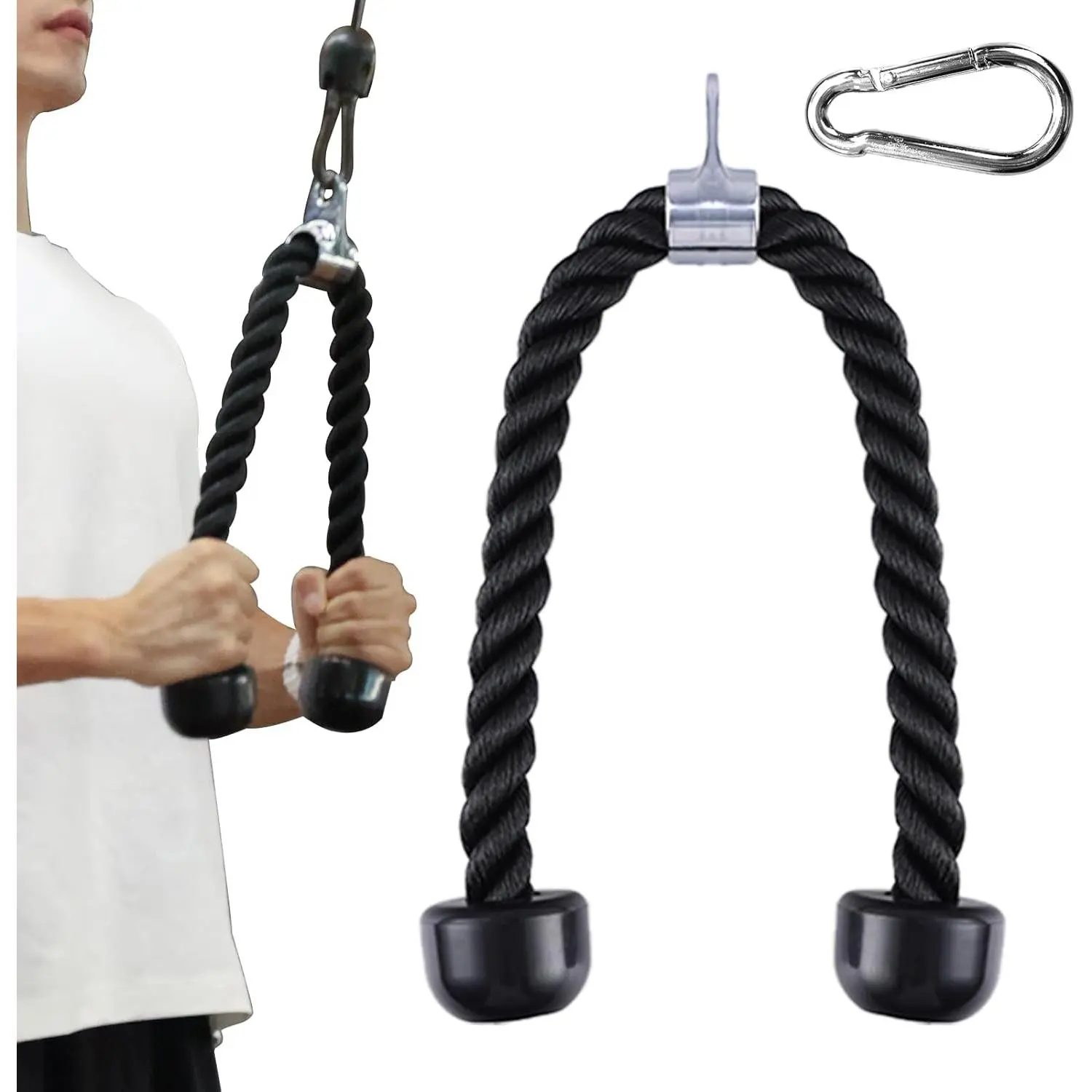 Heavy Duty Nylon Tricep Rope, 27-Inch Cable Attachment with Plastic Ends for LAT Pulldown and Home Gym Fitness Equipment, Home Gym Kit, Workout Equipment, Nylon Cable, Home Workout Equipment, Unisex