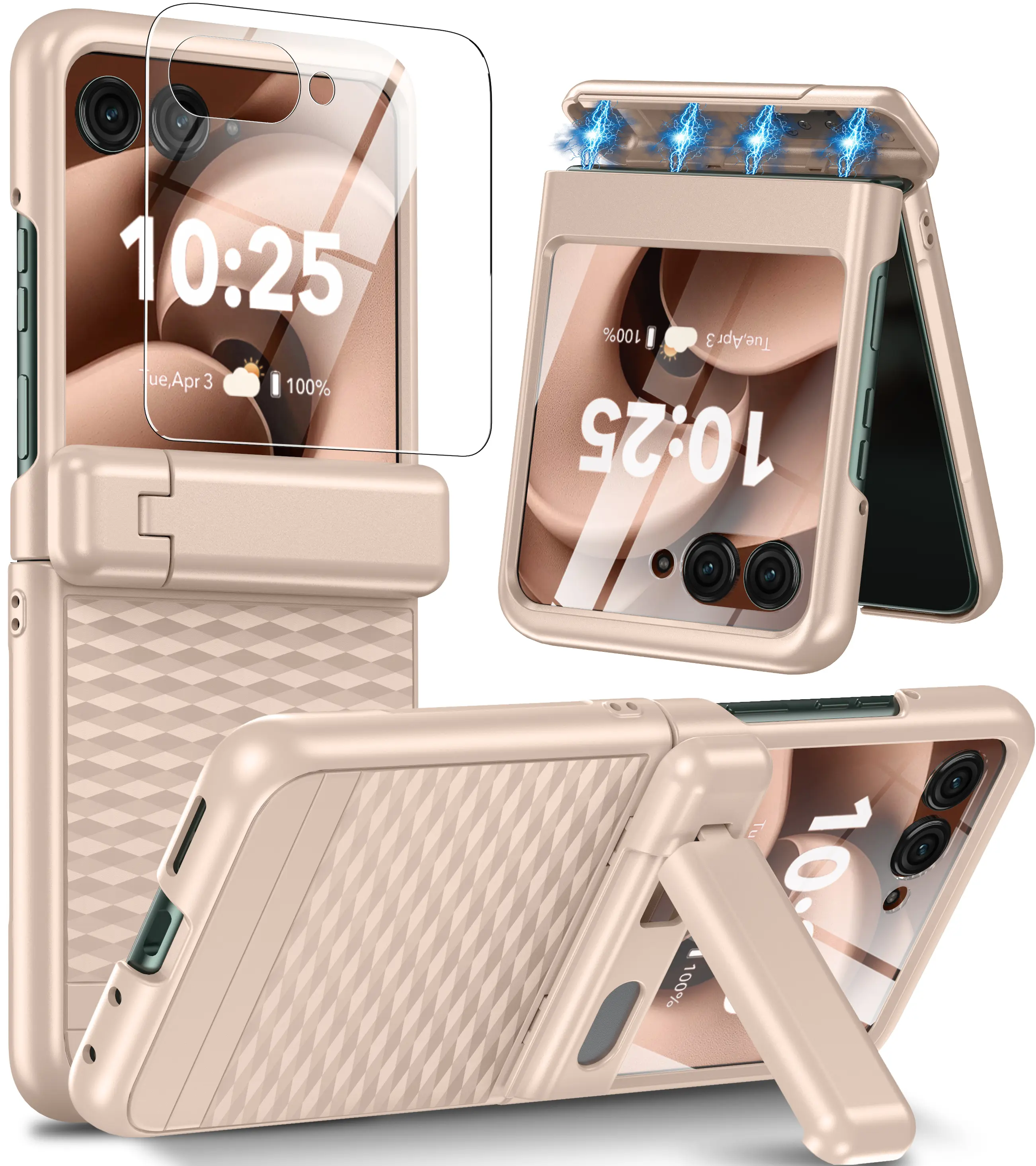 For Motorola Razr 2025/2024 Case – Shockproof Slim Phone Case with Built-in Front Screen Protector, 15FT Drop Protection, Anti-Slip Grip, Hinge Protection & Kickstand