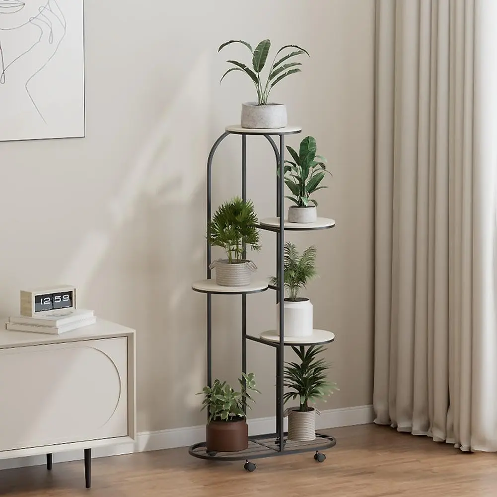Mobile Multi-Tier Metal Plant Stand with Wheels - 5-Layer Sturdy Shelf for Multiple Plants - Space-Saving Flower Rack for Living Room, Balcony, Patio, Garden