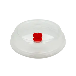 Frosted Lid with Red Heart Stopper for 16-32oz Premium PP Injection Plastic Cups (90mm Diameter)
