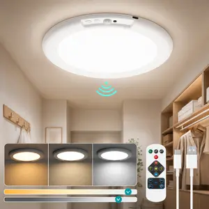 Wowatt Wireless Motion Sensor LED Ceiling Light, 7.48in Rechargeable Magnetic Light with Remote, 3-Color Dimmable for Closet, Shower, Kitchen