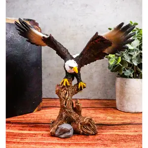 Ebros 7" Tall Bald Eagle Descending On Tree Branch Decorative Figurine Resin