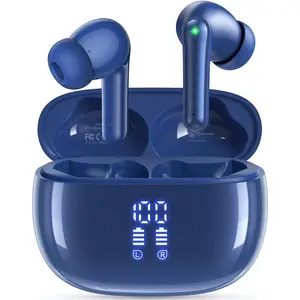 Ear Buds Wireless Earbuds - Bluetooth Headphones 40H Playtime LED Display Deep Bass Stereo in-Ear Earphones with IPX7 Waterproof for iPhone Android Phone Tablet Laptop, Navy Blue