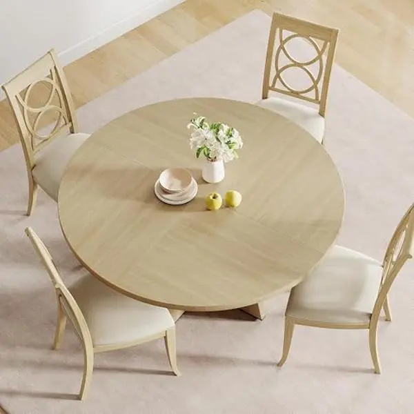 GARVEE 47" Farmhouse Round Dining Table Set for 4-6, Wooden Top with Pedestal Base, Circular Kitchen & Dining Room Table, Natural Finish