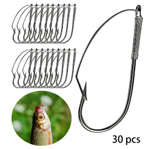 30pcs Weedless Fishing Hooks: 1/0 2/0 3/0Carbon Steel Under Hook Single Worm Hook Bait - Perfect Fishing Accessory