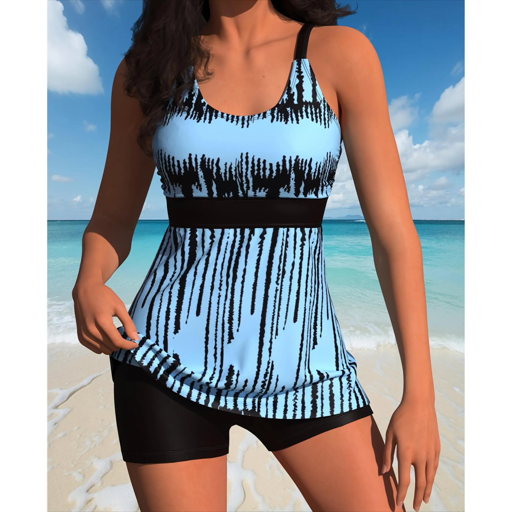 Female 2026 Summer High-Waist Tankini Bikini Set - 2-Piece Quick-Dry Swimwear with Tummy Control Fitted Vest Top, Boyshorts Bottom for Casual Swim Use, Beachswimsuits, Swimsuit Beachwear