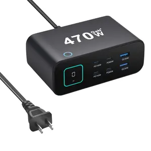 470w Digital USB-C Charger, 6 Ports Multi Port Adapter Desktop Gan Charging Station, PD 3.1 140w Fast Charger for Macbook Pro/air, iPad, Samsung, Type C Ports