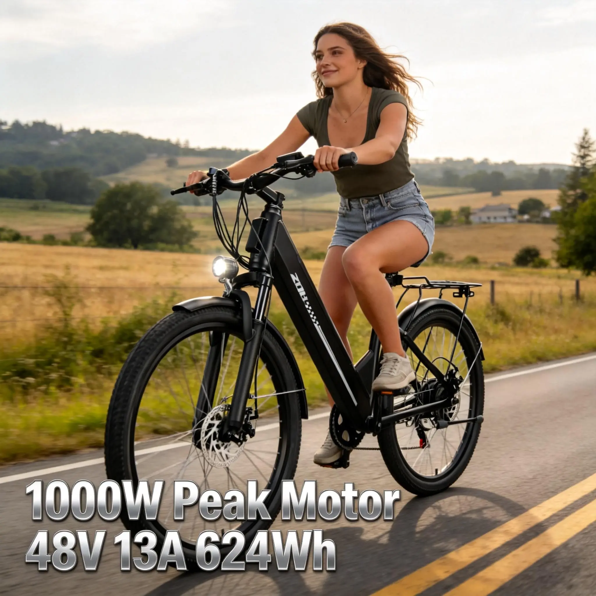 ZNH 750W Peak Motor Electric Bike for Adults, 26" All-Terrain Ebike with 48V 13Ah Long Range Battery, 50 Miles Riding Range, 7-Speed Gears, Suspension Fork & UL2849 Certified