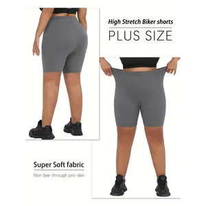 Plus Size Vibrant Green Biker Shorts for Women - Super Soft, No-See-Through, High-Waisted Workout & Yoga Gear, 6" Inseam, Stretchy Polyester/Spandex Blend, Machine Washable, Plus Size Shorts