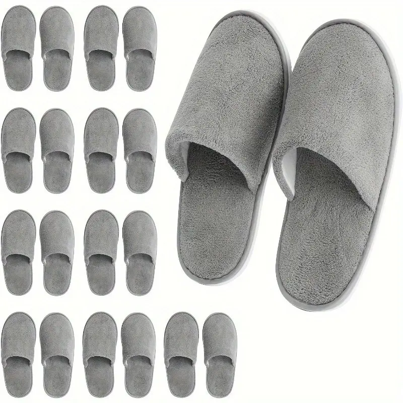 10-Pair Unisex Guest Slippers, Closed-Toe Solid Fabric Slip On Shoes with EVA Sole, Hand Washable Basic Footwear for Hotel Spa & Indoors, 10-Pair Bulk Pack