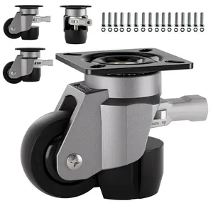 Heavy Duty Leveling Casters Set of 4, 580 LBS Load Capacity Adjustable Leveling , Retractable Swivel Industrial Plate Casters for Workbench, Machine, Equipment & Furniture, 1.5 Inch, T50