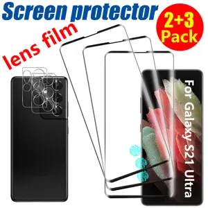 [3+2 Pack] Screen Protector for Samsung Galaxy S21 Ultra, 9H Tempered Glass, Ultrasonic Fingerprint Compatible,3D Curved, HD Clear,Bubble-Free for Galaxy S21 Ultra Glass Protector
