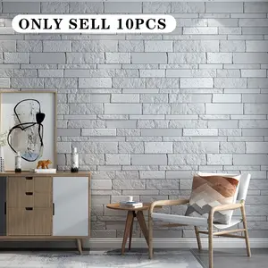10pcs 3D Self-Adhesive Wallpaper, Waterproof Brick Pattern, Kitchen Bathroom Living Room Bedroom, Easy Install, Durable Decorative Wall Covering