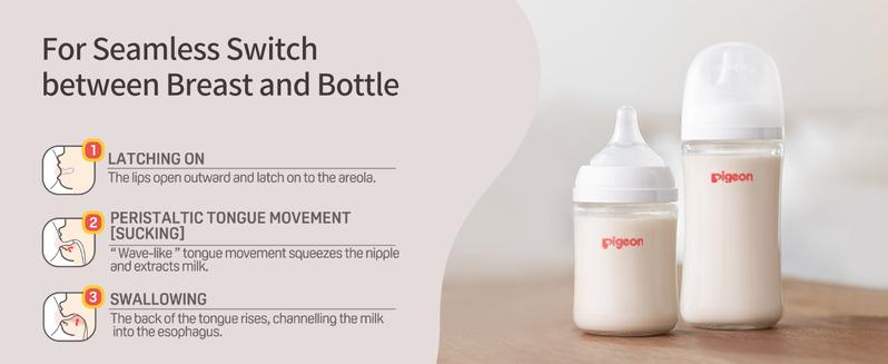 Pigeon Glass Nursing Baby Bottle (Pack of 2) Wide Neck, Anti-Colic, Streamlined Body, Natural Feel, Easy to Clean, (0m+) baby registry essential Heat-Resistant, 5.4 Oz, Includes 2pcs SS Nipples