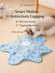 Smart Interative Rechargeable Cat Play Mat with Built-in Feather Wand, 360 Motion, Automatic Instinct-Driven Play, for Entertainment Purposes & Boredom Relief