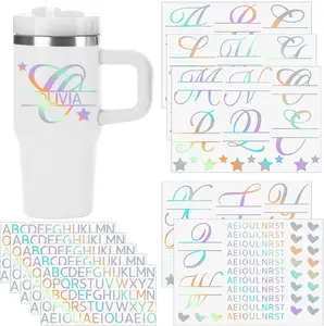 Sheets Vinyl Letter Stickers Personalized  oz Tumbler UV Name Sticker Decals Monogram UV Dtf Cup Wrap Letter Sticker Decal Monogram Mugs Waterproof Decals for Laptops(Iridescent)