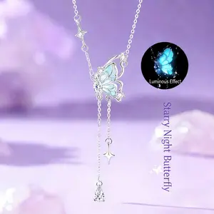 Handcrafted Open-Work Butterfly Tassel Necklace, Artisan Crafted Statement Chain