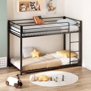 JOYMOR Bunk Bed Twin Over Twin, Metal Twin Size Bed Frame with Safety Guardraild for Boys Girls, Junior, Low Profile Space Saving Design, Mattress Not Included