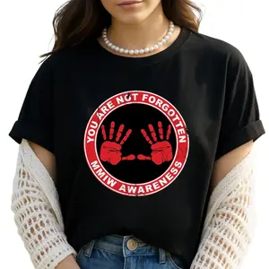 MMIW Awareness Graphic Shirt – Indigenous Women Red Handprint Tee, You Are Not Forgotten Shirt, Social Justice Streetwear, Indigenous Support Top, Oversized Unisex Tee