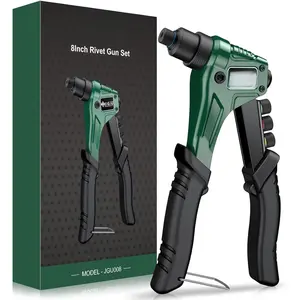 Pop Rivet Gun with 200pcs Rivets,Single Hand Rivet Gun Set Rivet Tool Kit with 4 Sizes (2.4mm 3.2mm 4.0mm 4.8mm) Interchangeable Rivet Heads, 4 in 1 Manual Hand Riveter Kit for Metal Automotive