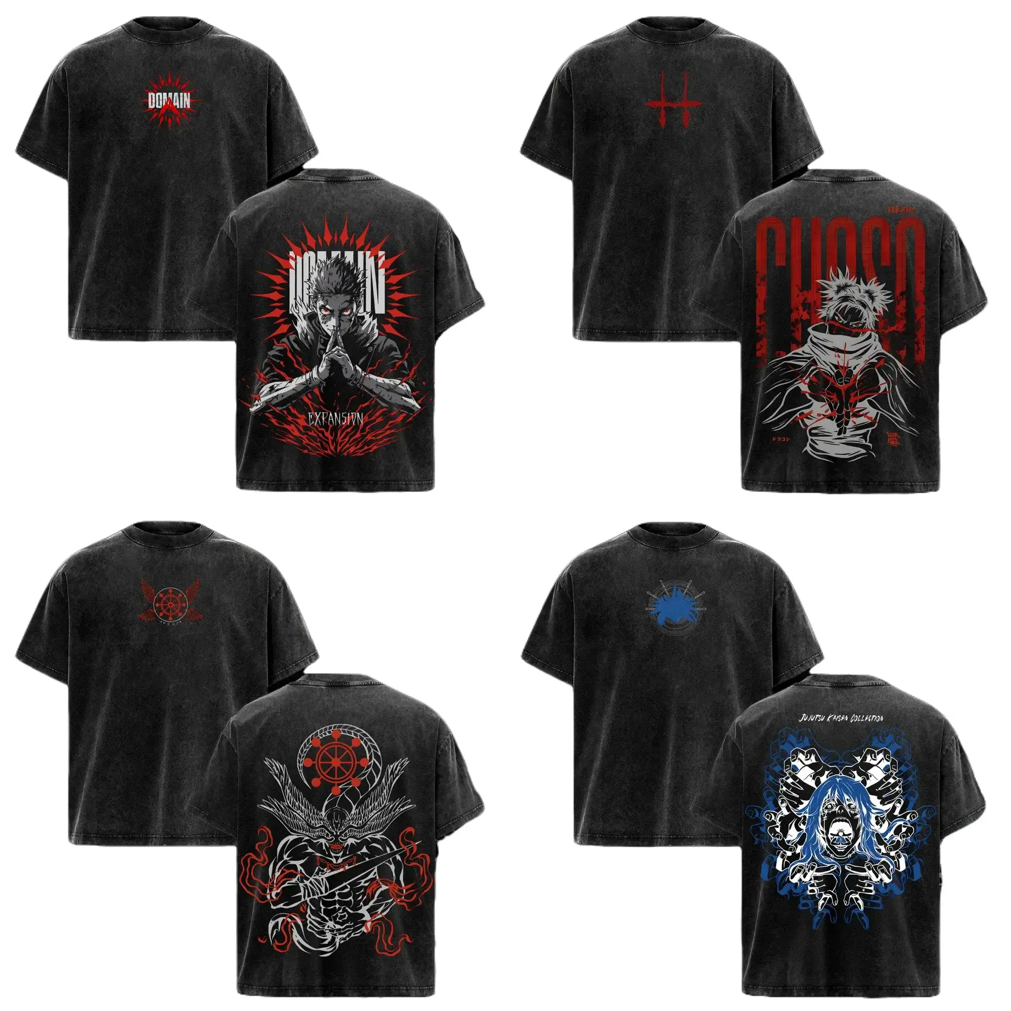 Jujutsu Kaisen The Culling Game Vintage Washed Oversized T-Shirt Collection – Itadori Yuji, Choso, Mahoraga, Mahito Graphic Tees Acid Wash Soft Cotton Anime Streetwear Apparel, Casual Unisex Top, Gift for JJK Fans, Shortsleeve, Image, Round Neck, Tshirt,,
