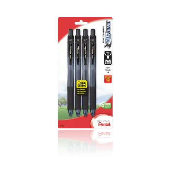 EnerGel-X Cordless Roller Gel Pens, 4-Pack with 8 Assorted Rich Ink Colors, 0.7mm Durable Metal Tip, High-Performance Fast-Dry Ink, Smooth Write, Smear-Eliminating, Medium Line Precision, Refillable Office Stationery for Professionals, Eliminates Smears