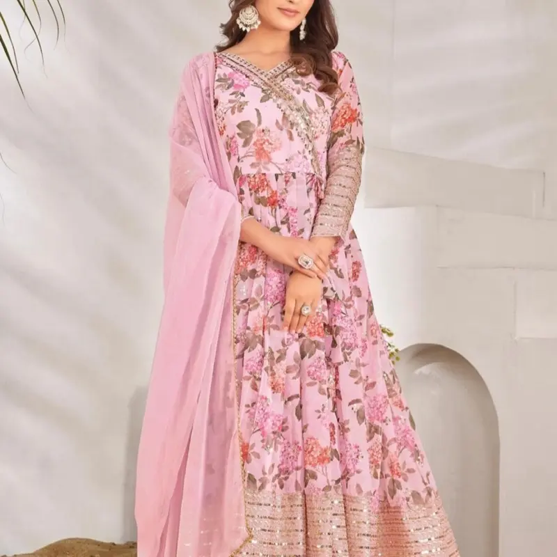 PARTY WEAR GEORGETTE EMBROIDERY SEQUENCE WORK GOWN BOTTOM WITH DUPATTA