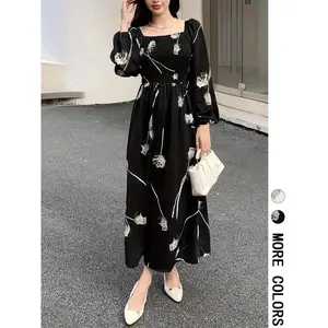 Women’s printed dress, an elegant and fashionable casual A-line dress suitable for everyday outdoor wear, spring and autumn women’s dress GARMENTARY