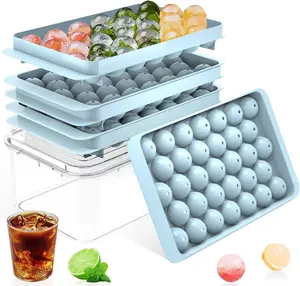 3 Pcs Ice Cube Tray with Lid and Bin – Round Ice Cube Trays for Freezer, BPA-Free Food-Grade Ice Mold, Stackable Ice Ball Maker, Iced Bucket Kits, Circle Ice Tray for Cocktails, Whiskey, Coffee, and Drinks